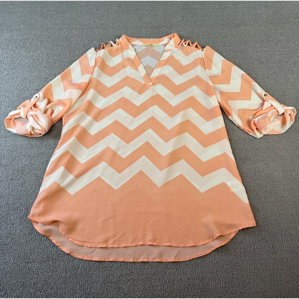 Wishful Park Blouse Chevron Semi Sheer Business Career Size XL